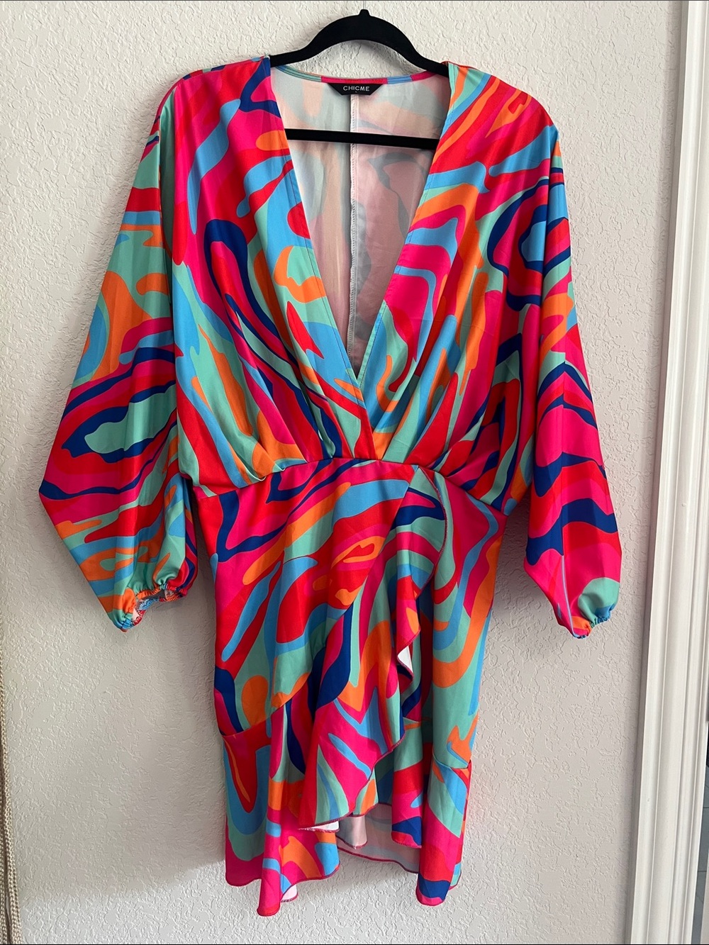 ChicMe Pink Multi-Color Abstract Mini Dress